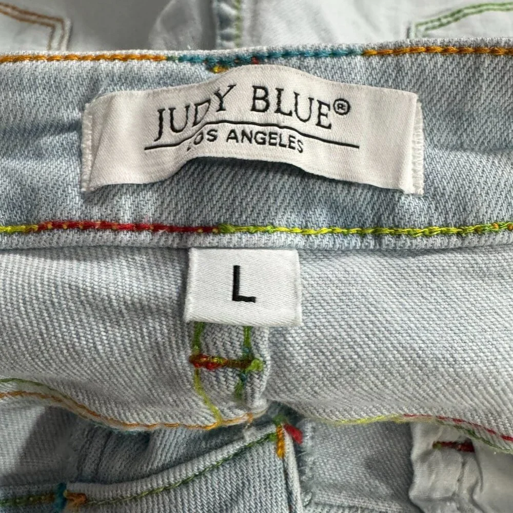 Judy Blue Rainbow Thread Shorts Womens Large Cotton Blend Stretch‎ SS-2194
